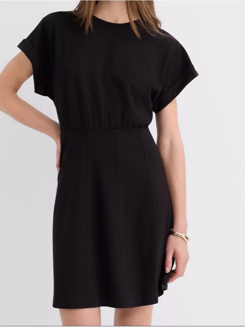 LOFT Outlet Black Short-Sleeve Waist-Seamed Dress